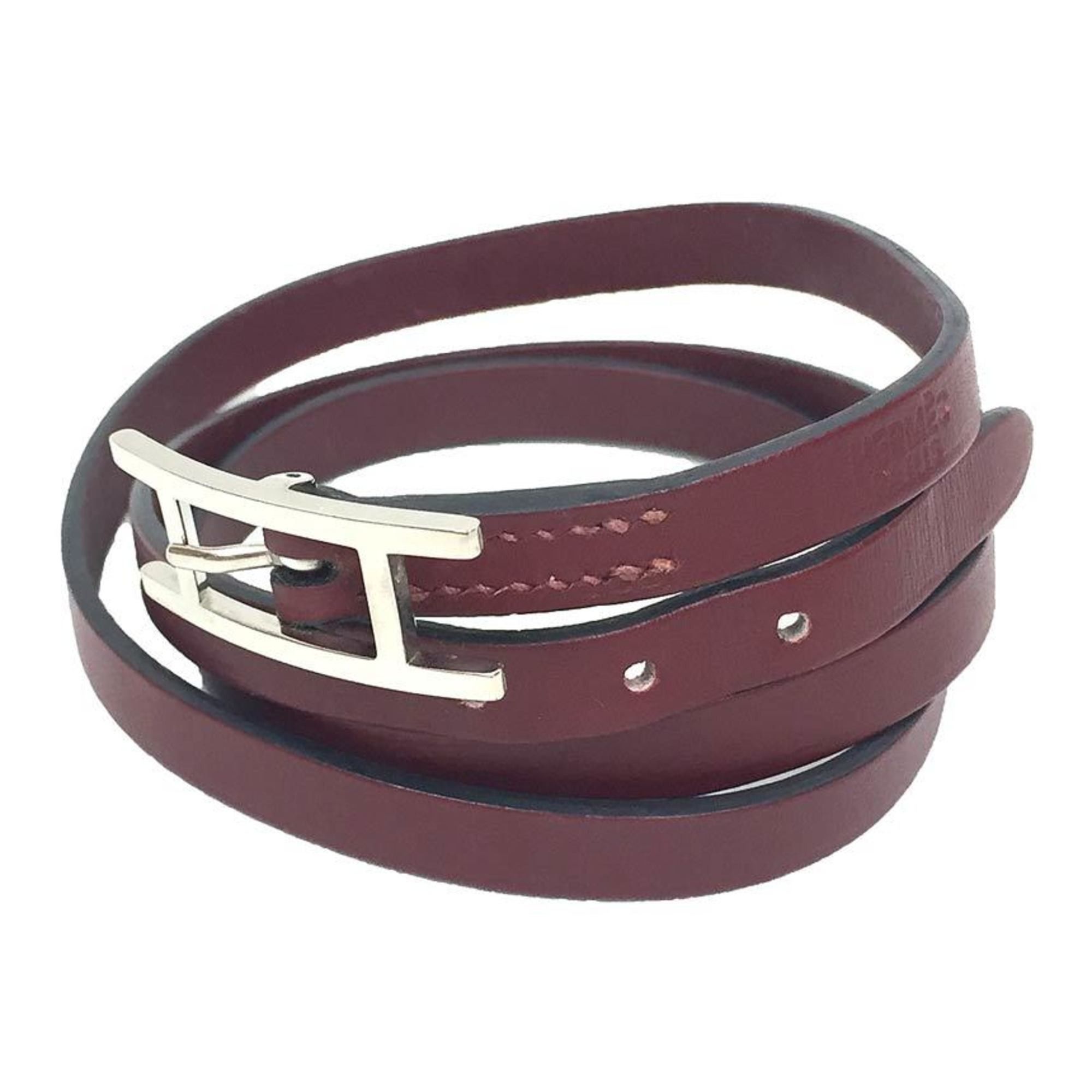 image of Hermes Api3 Leather Bracelet Choker Rouge Ash I Stamp S Size in Black, Women's