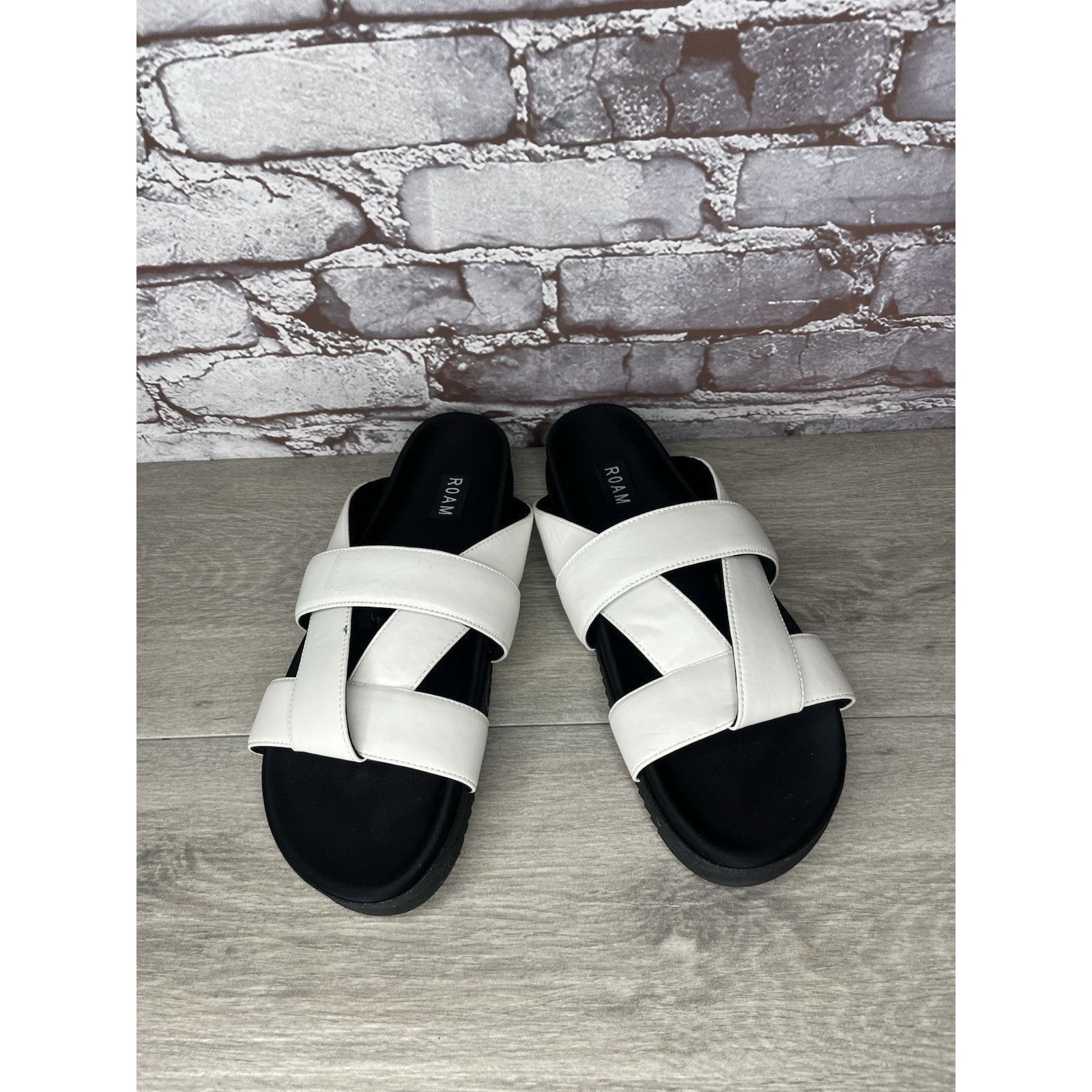 ROA Roam White Leather Ribbon Open Toe Straps Slides Sandals Wom Size US 10.5 / IT 40.5 - 3 Thumbnail