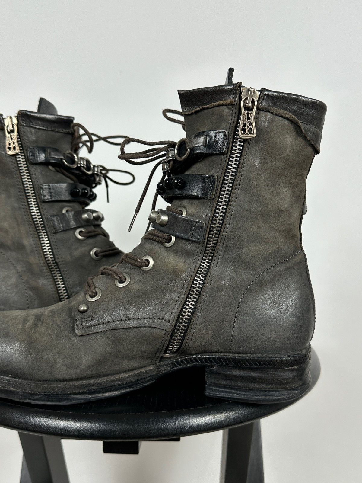 A.S.98 A.S.98. Airstep Grey Leather Biker Ankle Boots Size US 8 / IT 38 - 19 Thumbnail