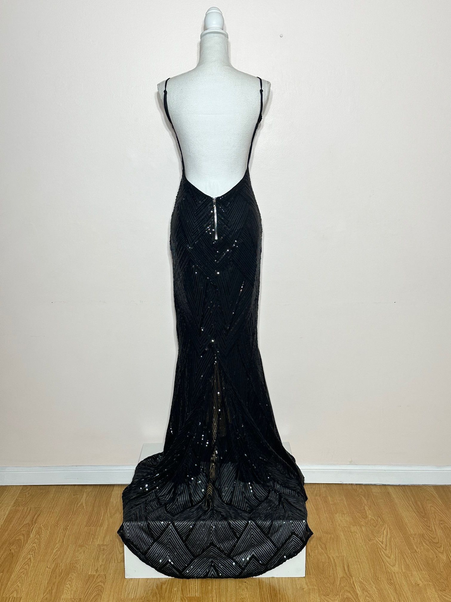 Vintage Black Sequin Deco Spaghetti Strap Bias Gown Size M / US 6-8 / IT 42-44 - 5 Thumbnail