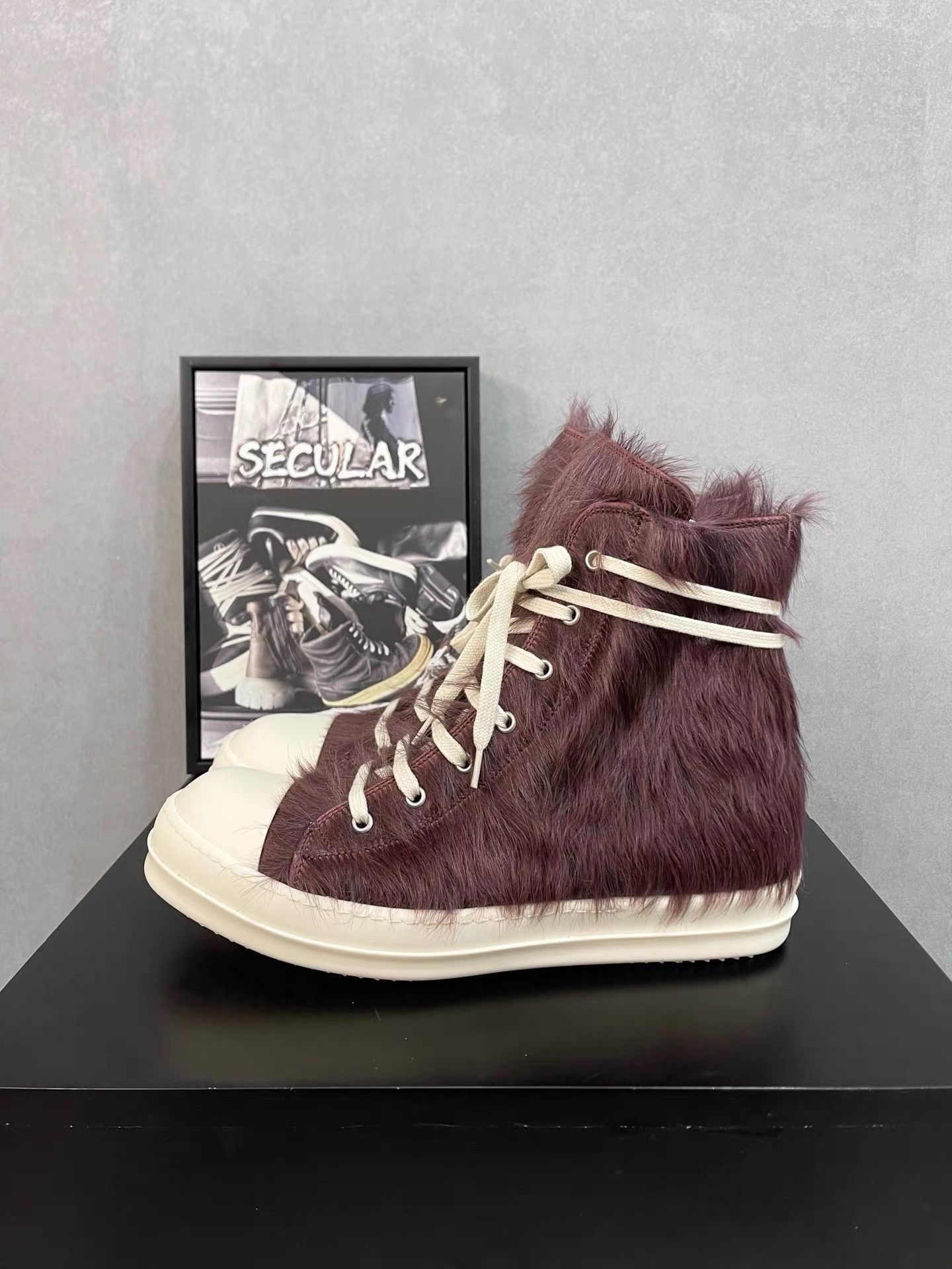 Rick Owens Rick Owens Purple Hair Leather High-Top Sneakers K34 Size US 6 / IT 36 - 3 Thumbnail