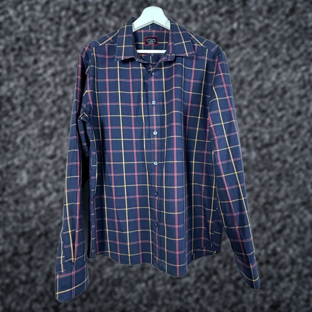UNTUCKit UNTUCKit Shirt Mens Navy Red Plaid Button-Up Large Slim Fit Wrinkle-Free Cotton Size US L / EU 52-54 / 3 - 1 Thumbnail
