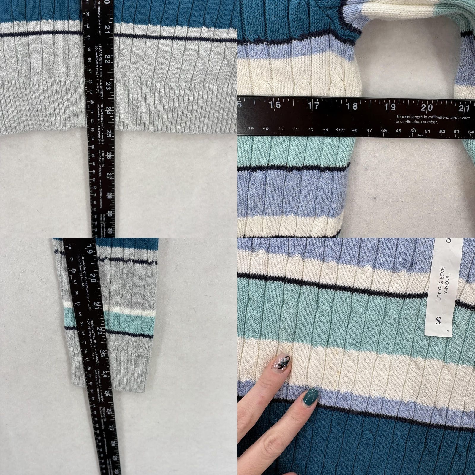Croft & Barrow Croft & Barrow Womens Small Multicolor Stripe V Neck Cable Knit Sweater Preppy Size S / US 4 / IT 40 - 8 Thumbnail