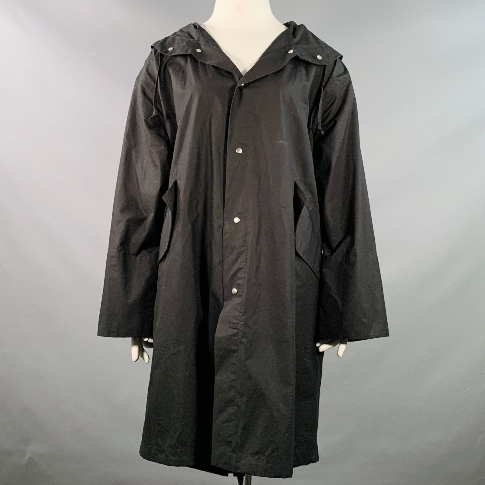 Jil Sander JIL SANDER Size L Black White Cotton Logo Hooded Coat Size L / US 10 / IT 46 - 1 Thumbnail