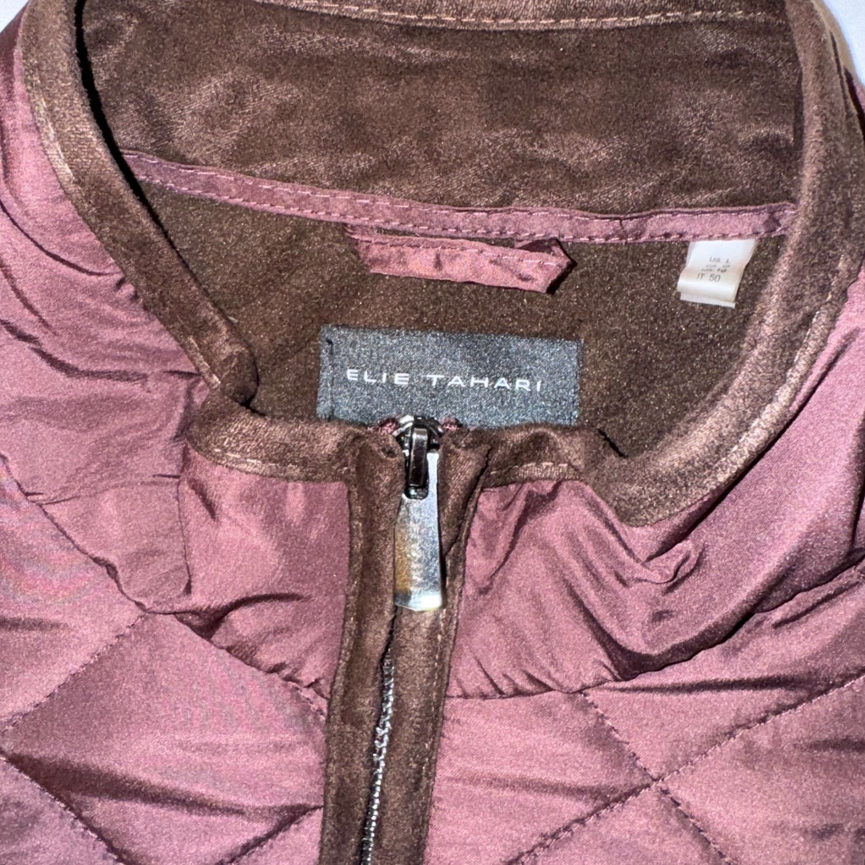 Elie Tahari Elie Tahari Quilted Vest Pockets Fleece Lining Zip Collar Burgundy Red L Size Women Size L / US 10 / IT 46 - 3 Thumbnail