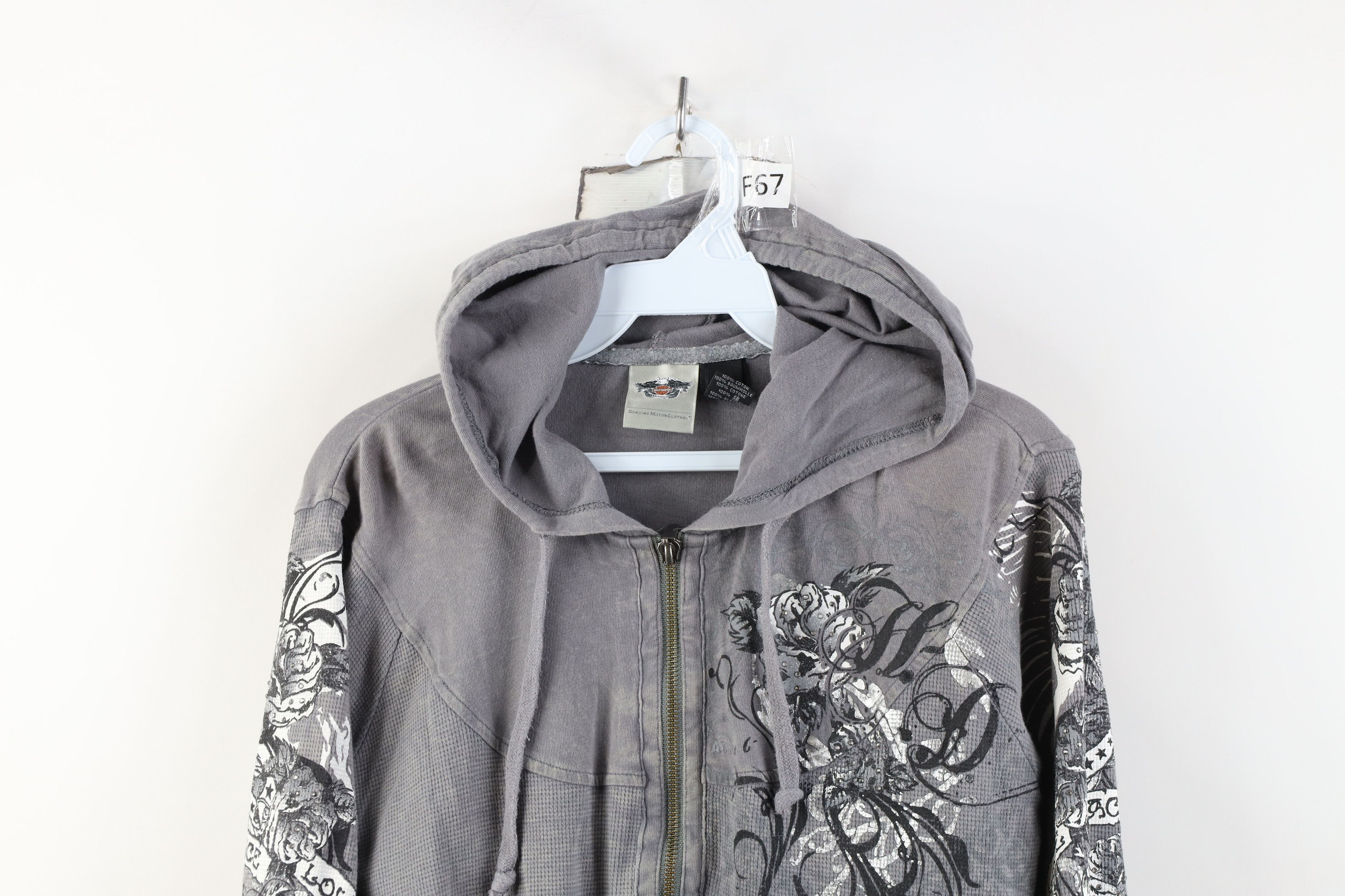 Harley Davidson Vintage Y2K Harley Davidson Flower Thermal Knit Hoodie Gray Size M / US 6-8 / IT 42-44 - 2 Thumbnail