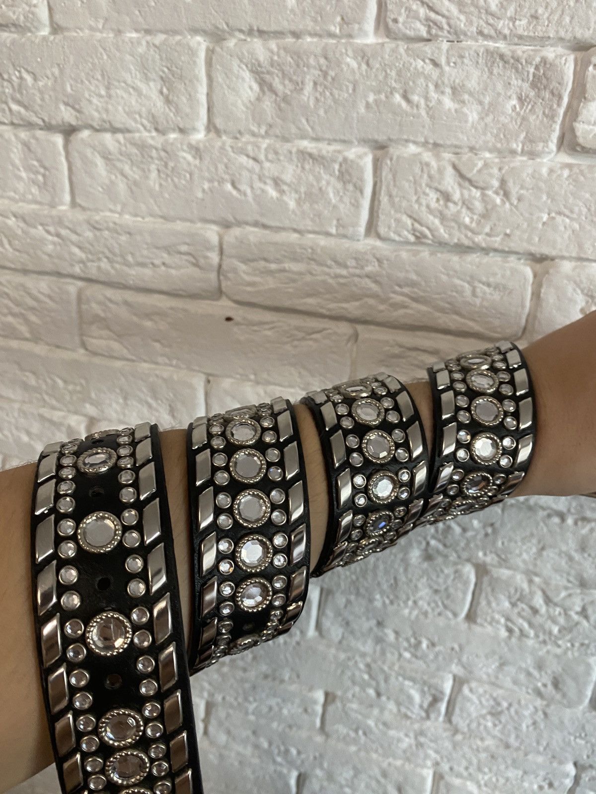 Japanese Brand Vintage Y2K B.B.Simon Style Leather Belt With Rhinestones Size ONE SIZE - 3 Thumbnail
