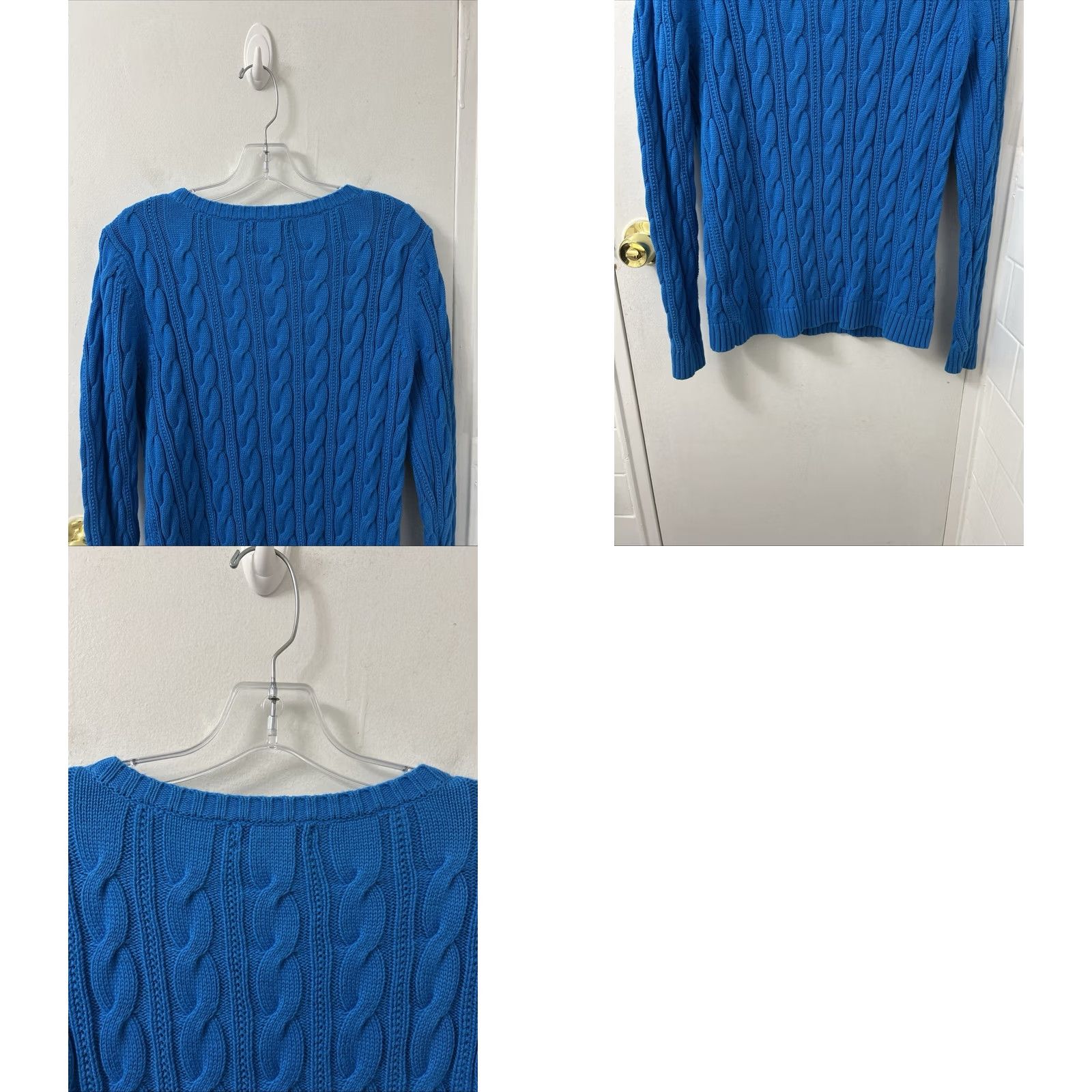 Lands' End Lands End Drifter Cable Knit Sweater Womens Small Blue Cotton Crew Neck Pullover Size S / US 4 / IT 40 - 8 Thumbnail
