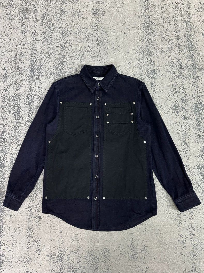 Givenchy Givenchy Navy Blue Patchwork Pocket Denim Shirt Jacket Size US S / EU 44-46 / 1 - 1 Thumbnail