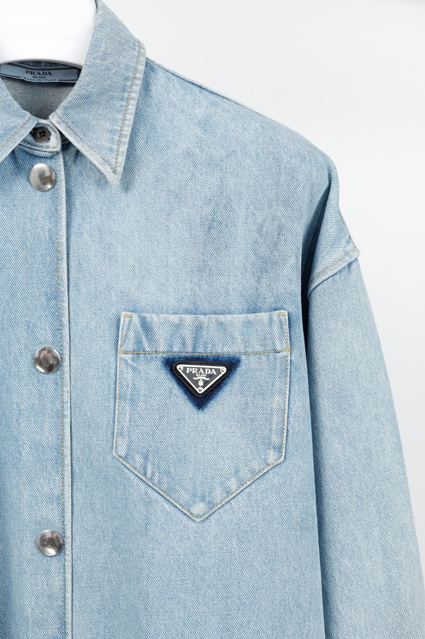 Prada Prada Bleu Distressed Oversized Organic Denim Shirt Size XS / US 0-2 / IT 36-38 - 5 Thumbnail
