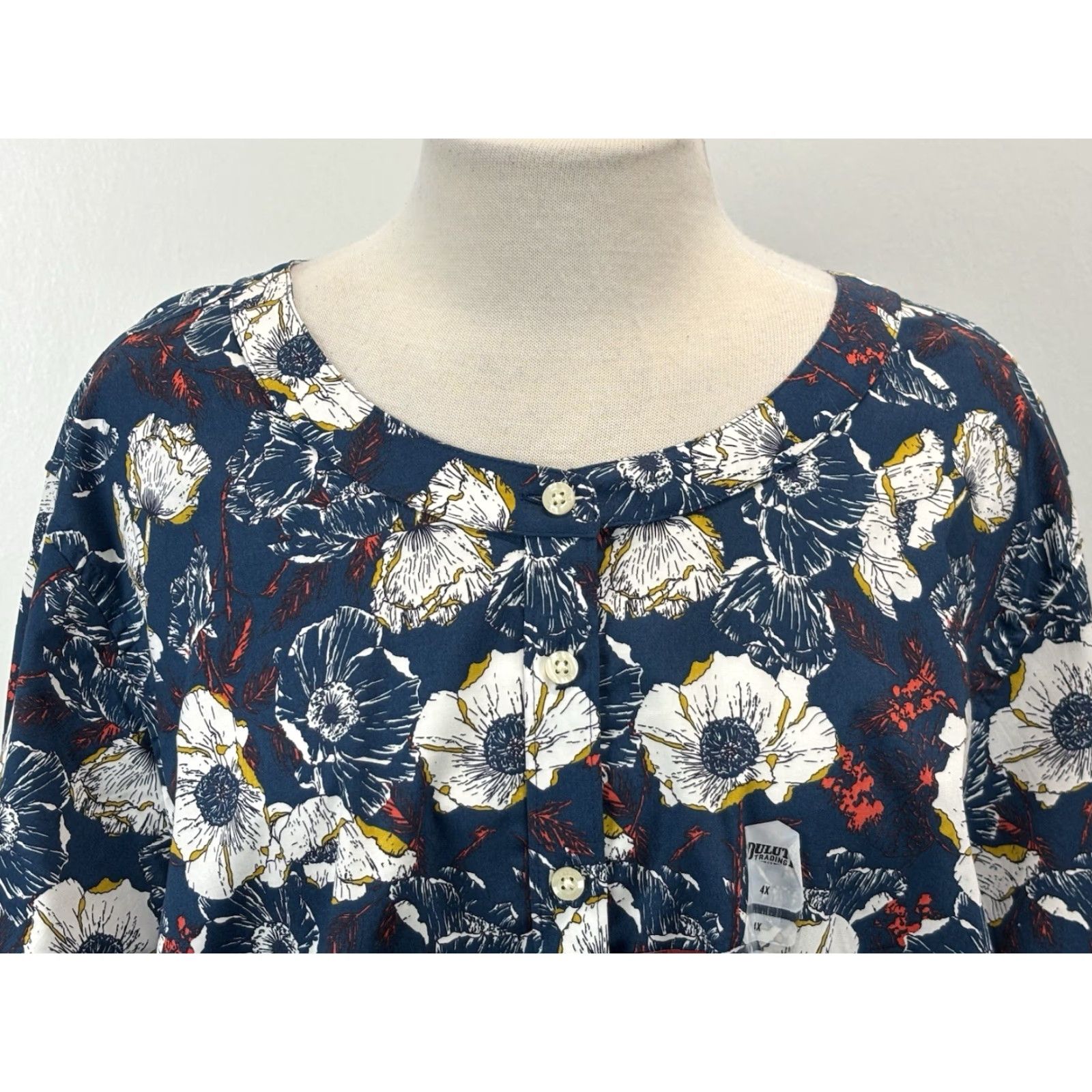 Vintage VINTAGE? No. Duluth Trading Co. Wrinklefighter Tunic Shirt Womens 4X Blue Floral Print Size XXL / US 16-18 / IT 52-54 - 5 Thumbnail