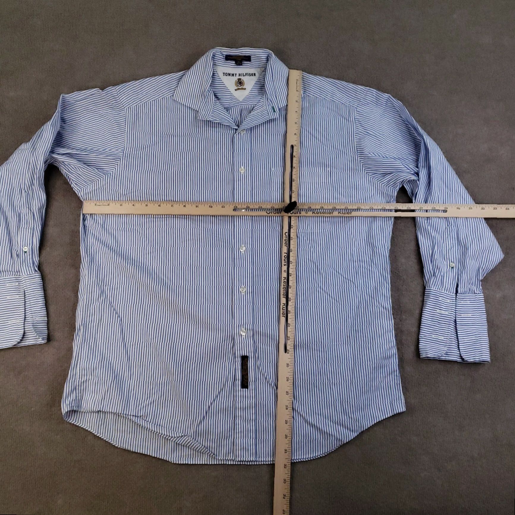 Tommy Hilfiger Tommy Hilfiger Shirt Mens 16 Blue White Striped Button Up French Cuff Dress Y2K Size 42R - 2 Thumbnail