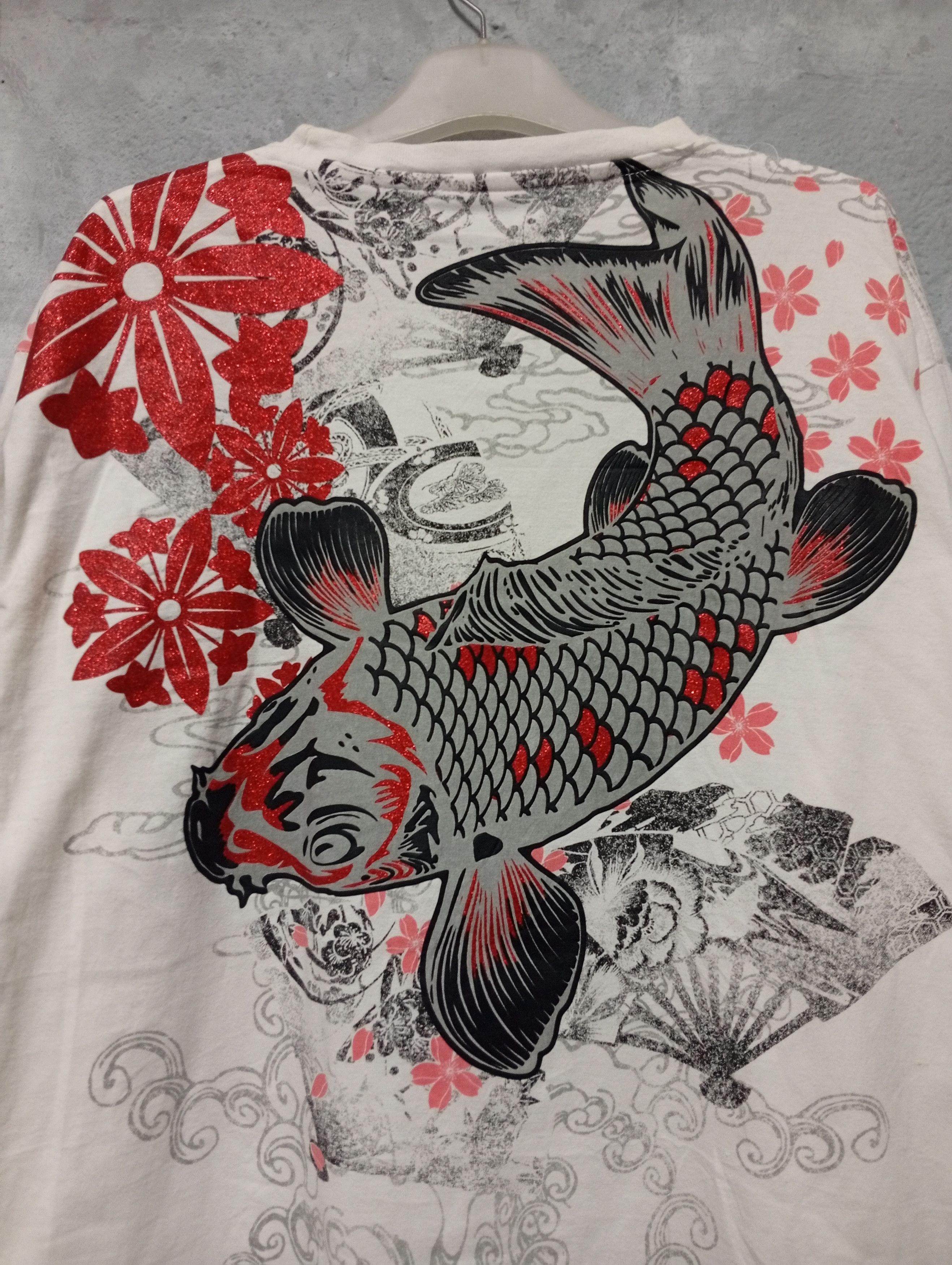 Japanese Brand Japanese Brand Sukajan Koi Carp Fish Flower Theme T shirt Size US XL / EU 56 / 4 - 6 Thumbnail