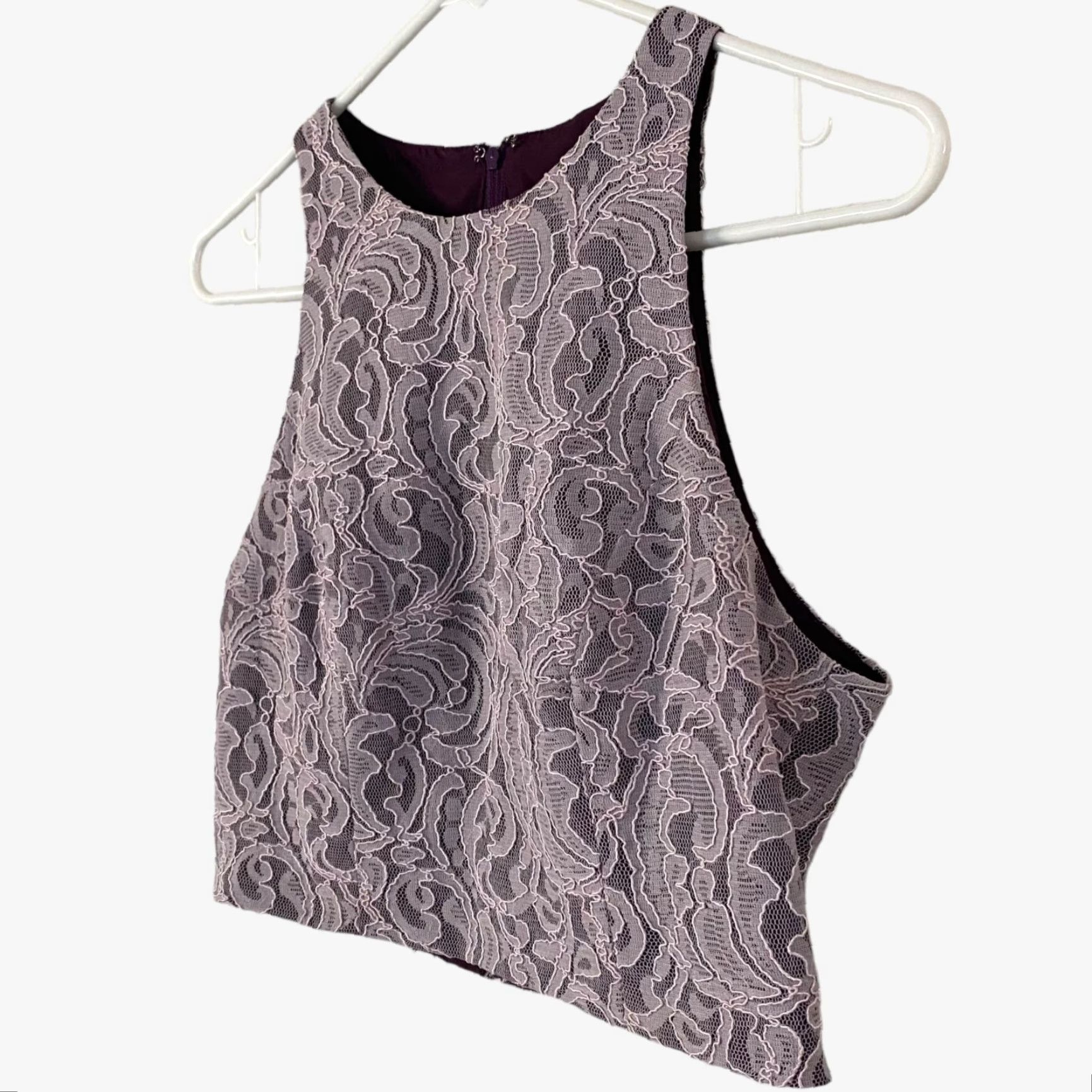 Vintage VINTAGE The Dessy Collection Purple Floral Lace High-Neck Crop Top Sleeveless Women's 8 Size M / US 6-8 / IT 42-44 - 3 Thumbnail