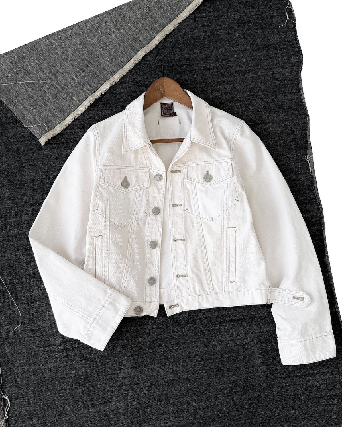 Jean Paul Gaultier VINTAGE90s JEAN PAUL GAULTIER OFF WHITE CROPPED DENIM JACKET Size S / US 4 / IT 40 - 2 Thumbnail