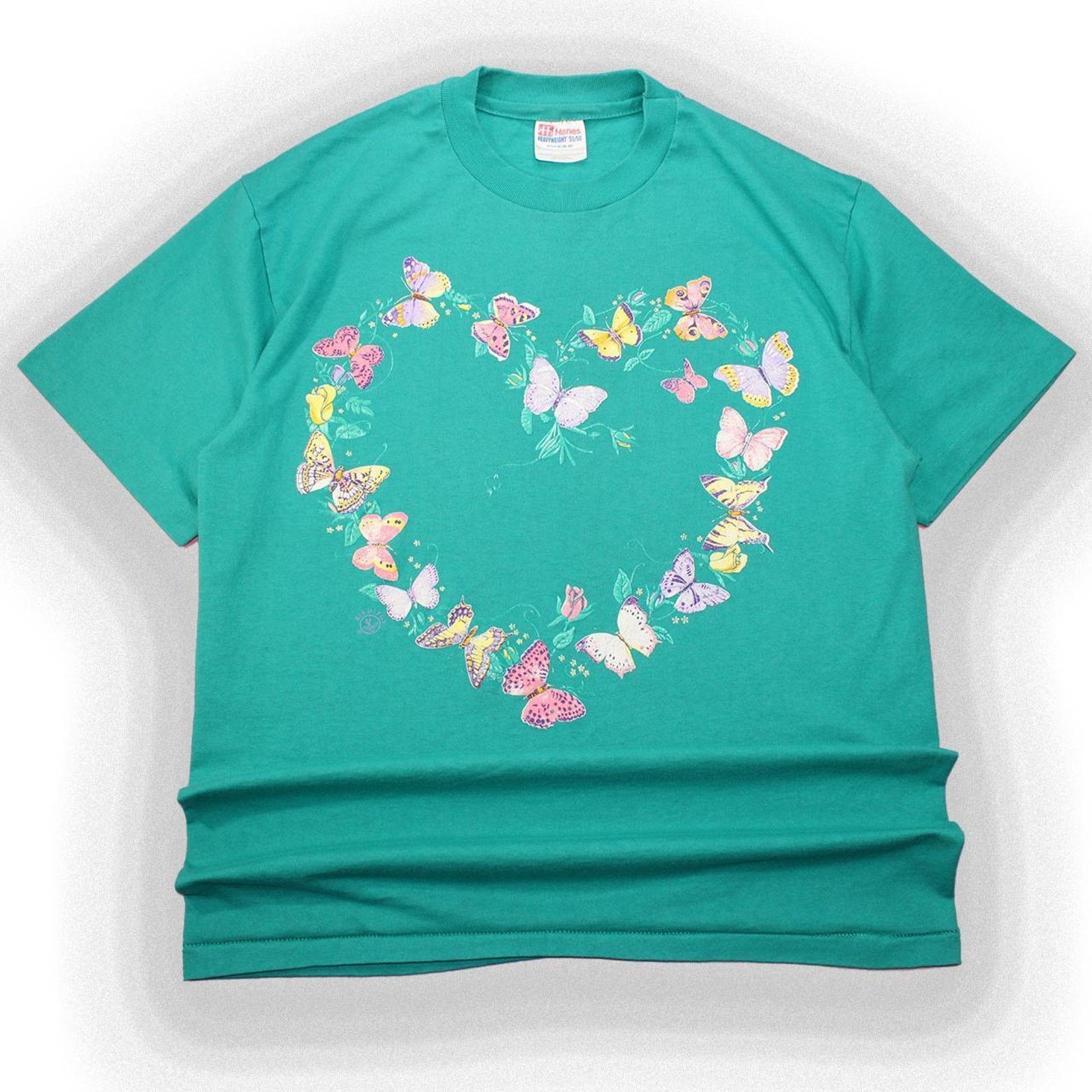 Vintage Vintage 90's Puff Print Butterfly Heart Graphic Tee Size L / US 10 / IT 46 - 1 Thumbnail