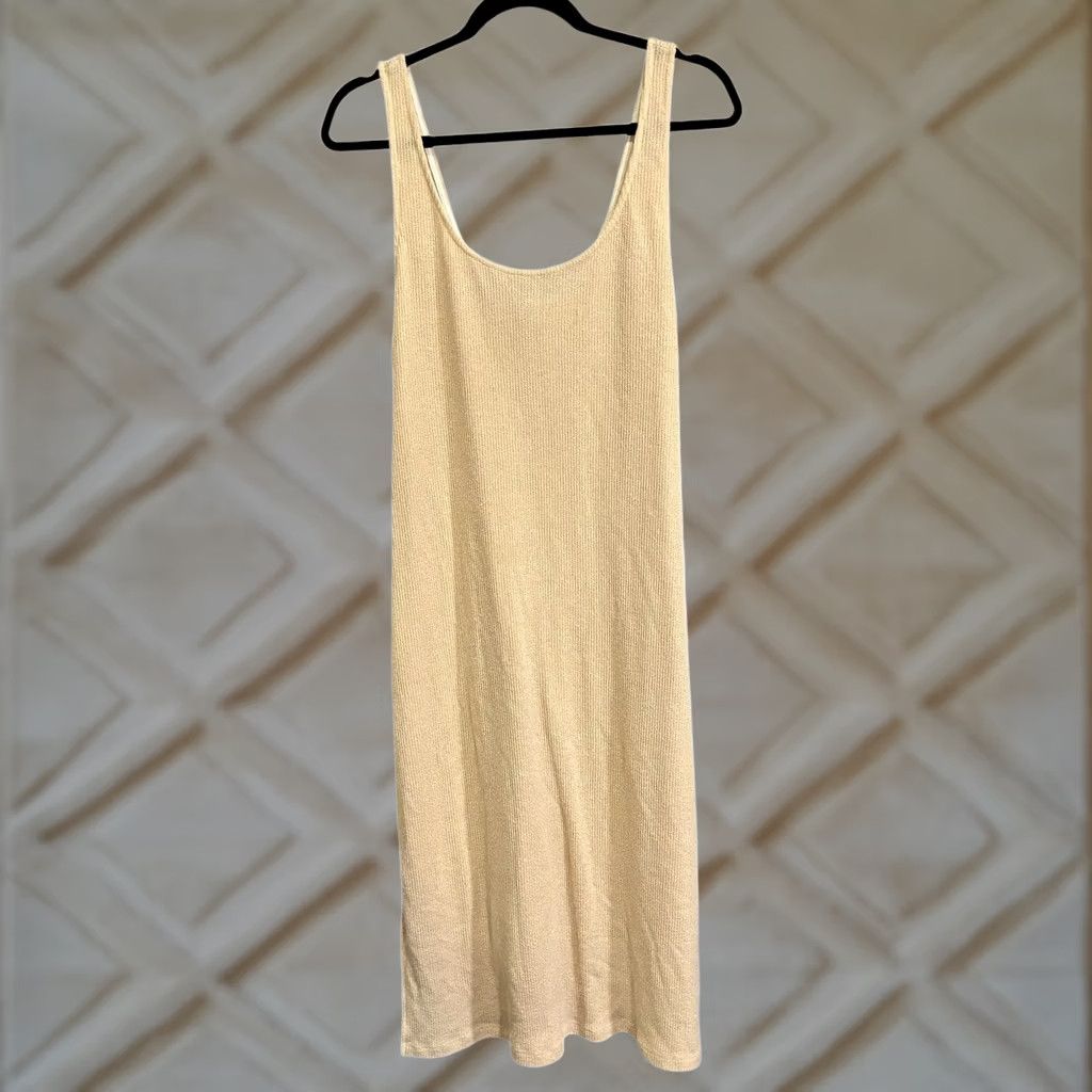 Vintage EUC VER Knit Maxi Dress Tank Style Beige Ribbed Drawstring Sides Slits XL Size XL / US 12-14 / IT 48-50 - 1 Thumbnail