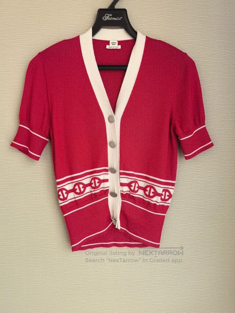 Hermes Hermes Red women's pig nose half-sleeve cashmere sweater t Size XS / US 0-2 / IT 36-38 - 1 Thumbnail