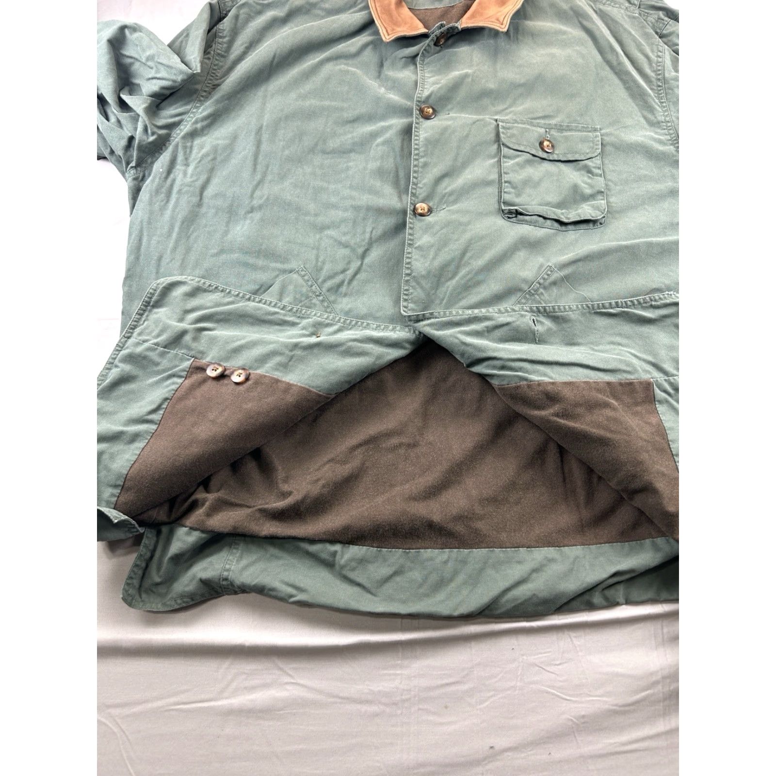 Banana Republic VINTAGE Banana Republic Coat XL Men Leather Collar Green 90s Safari Chore Barn Overcoat Size US XL / EU 56 / 4 - 5 Thumbnail