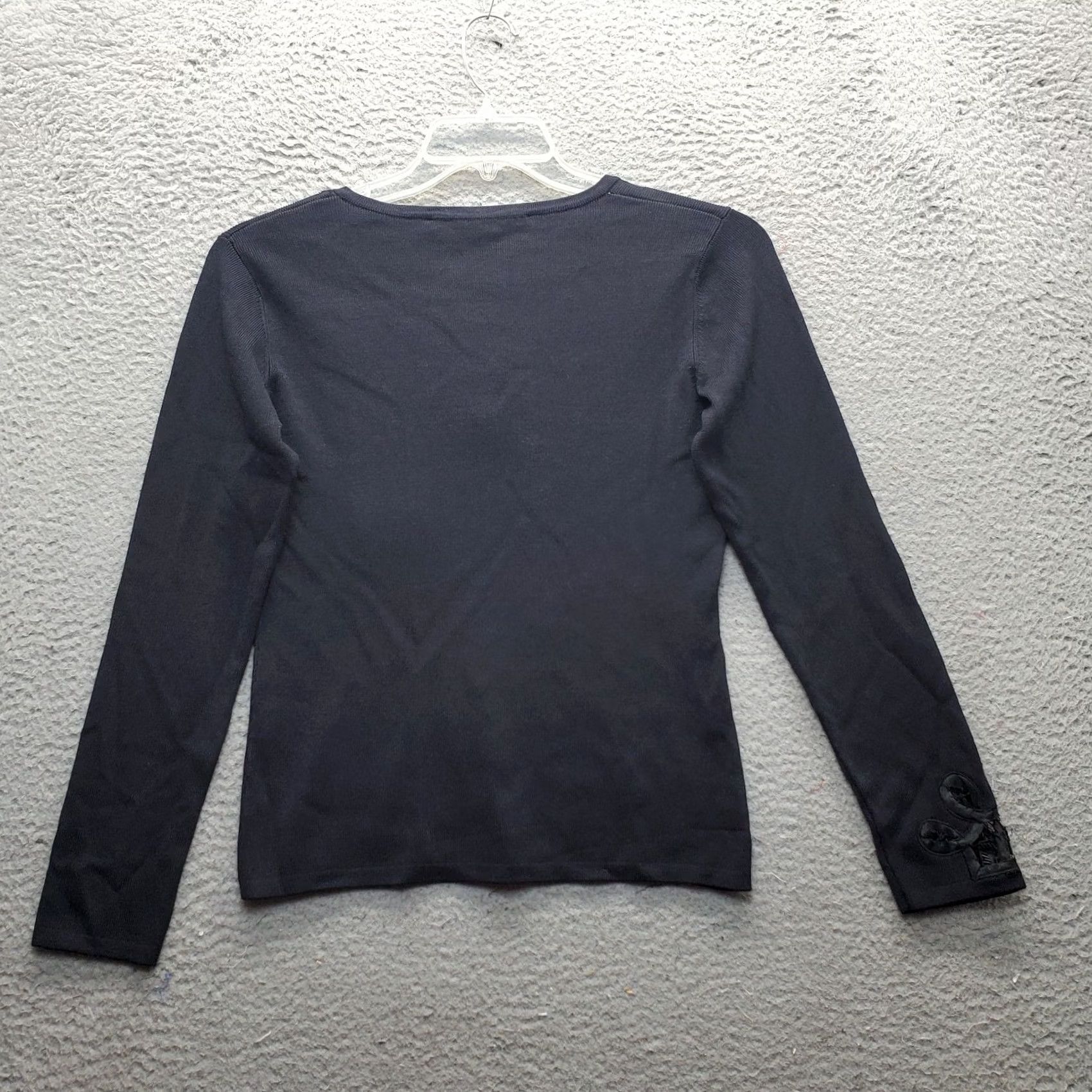 Vintage Michelle Nicole Blouse Top Womens Size M Black Beaded Floral Button Front Shirt Size M / US 6-8 / IT 42-44 - 2 Thumbnail