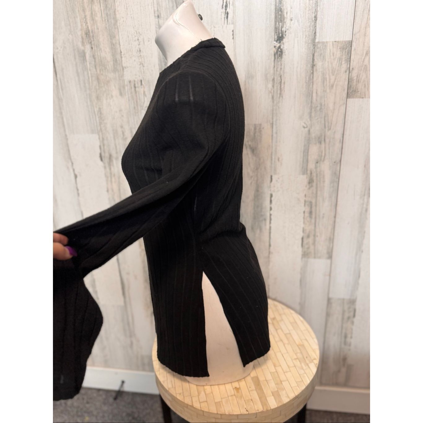 Other Black Ribbed Long Sleeve Split Side Top | Size Large Size L / US 10 / IT 46 - 5 Thumbnail