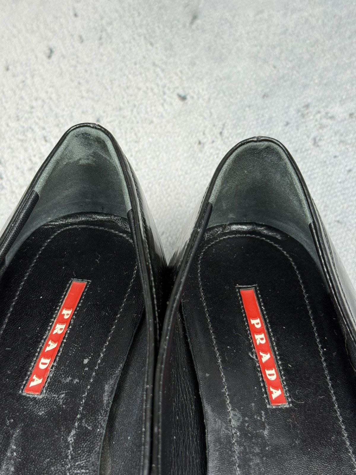 Prada Prada Black Patent Leather Pointed Toe Flats Metal Logo Rare Size US 8.5 / IT 38.5 - 11 Thumbnail