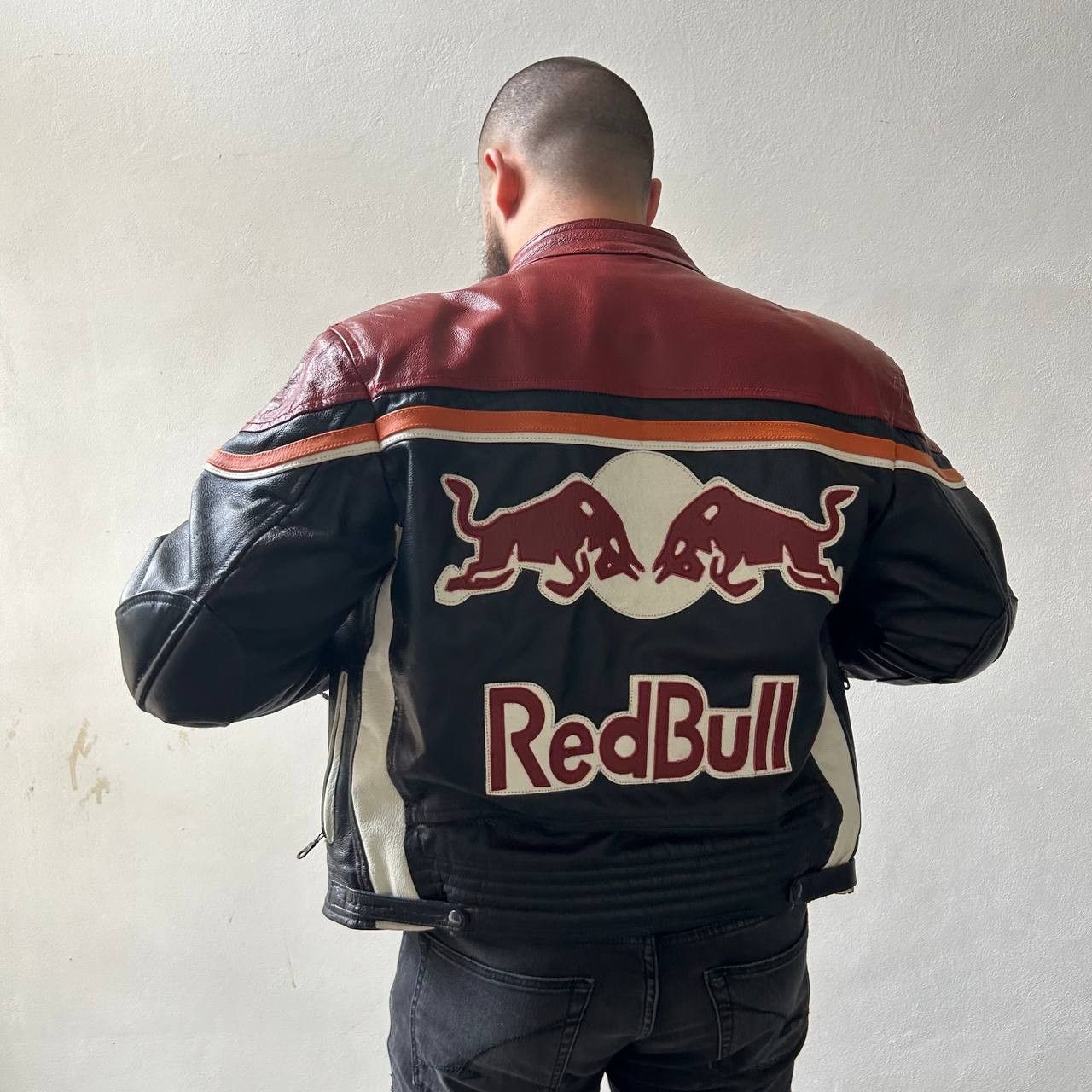 Red Bull Vintage Racing Leather Jacket Moto Y2K Biker Arai
