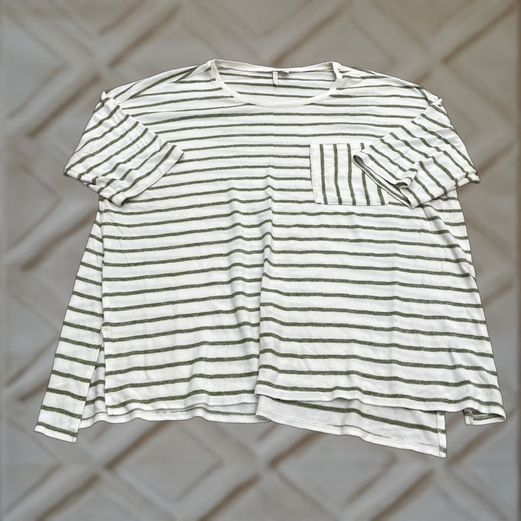 Vintage Cato Blouse Womens 22/24W White Green Striped Long Sleeve Round Neck Pocket Size 3XL / US 20-22 - 1 Thumbnail