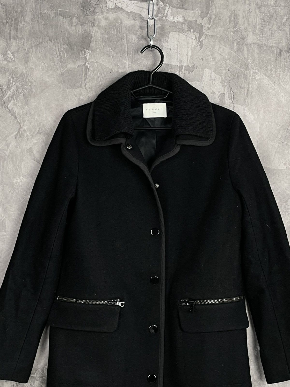 Sandro Sandro Vintage Wool Black Avant Garde Coat Size XS / US 0-2 / IT 36-38 - 2 Thumbnail