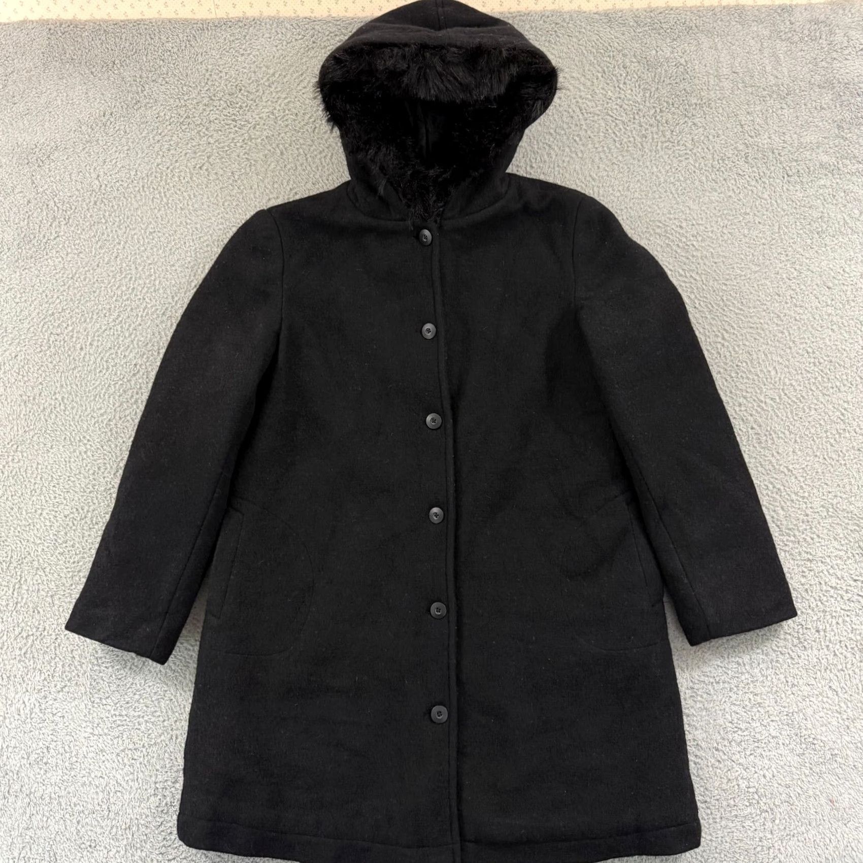 Gap VINTAGE Gap Peacoat Jacket Womens XL Black Button Faux Fur Hood Lined Preppy NWT Size XL / US 12-14 / IT 48-50 - 2 Thumbnail