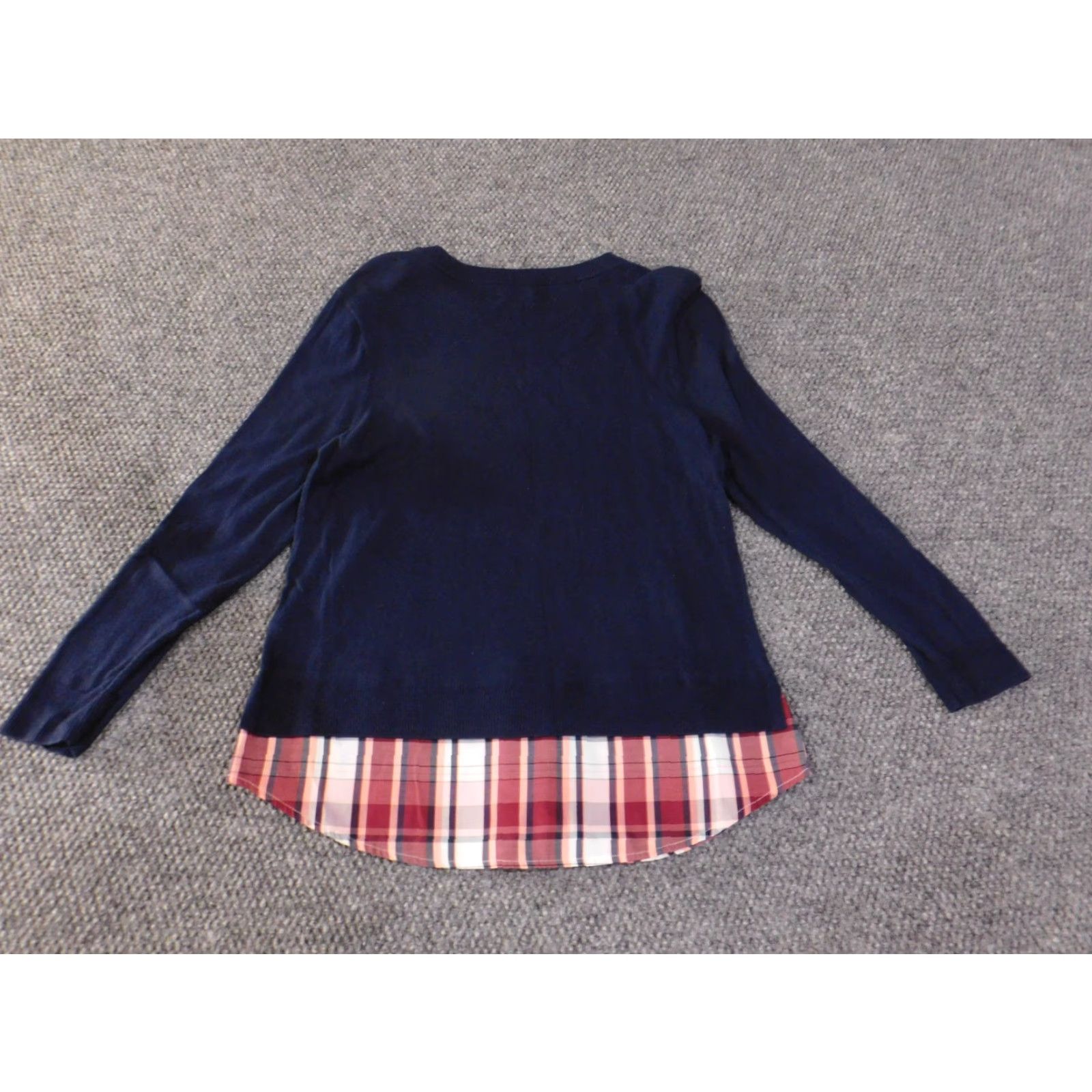 Vintage Crown & Ivy Sweater Womens Petite Medium Navy Plaid Cable-Knit Crew Neck Raglan Sleeve Casual Pullover Beaded Accents Winter Fall Spring Size M / US 6-8 / IT 42-44 - 7 Thumbnail