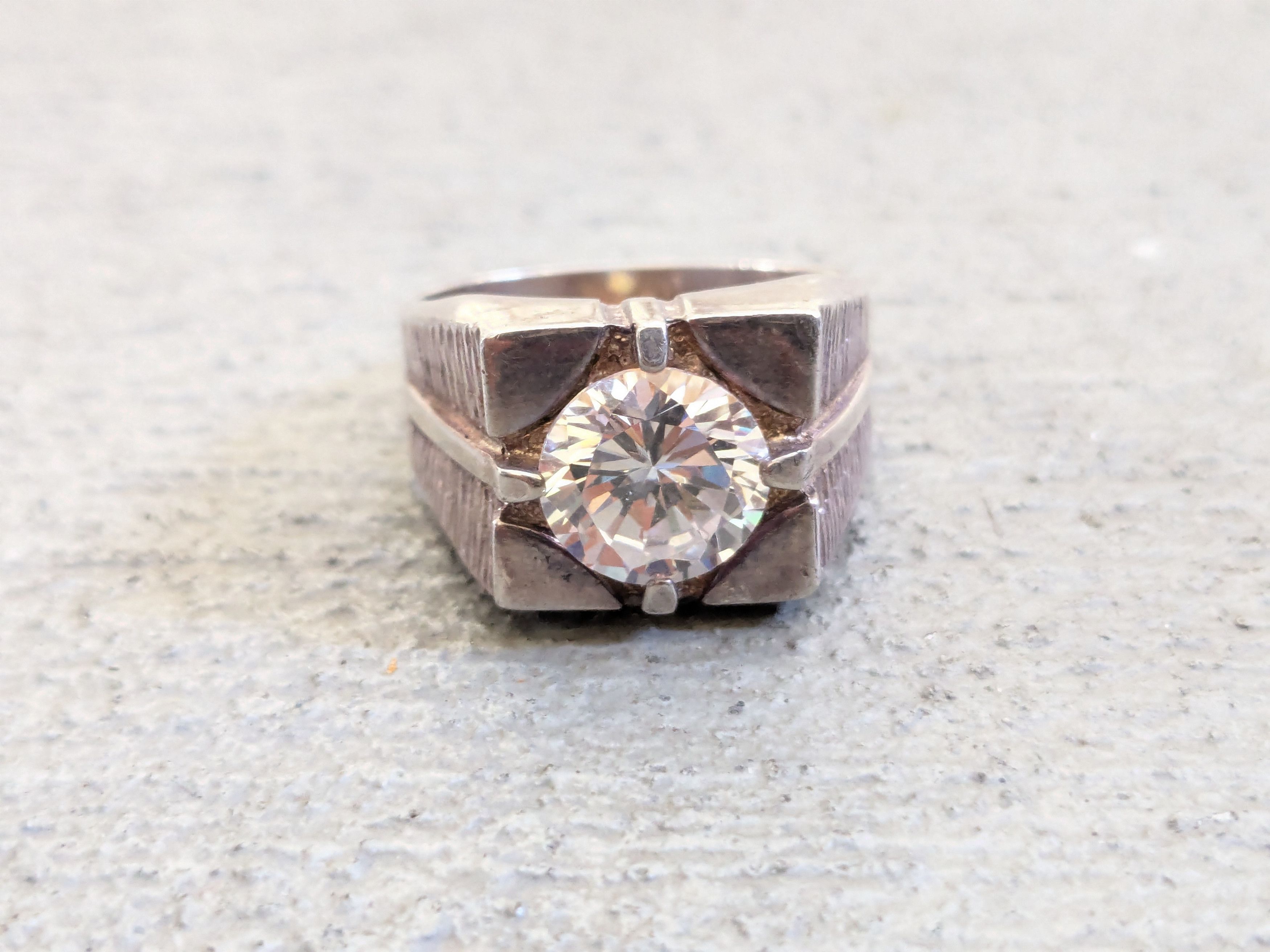 Vintage Vintage Sterling Silver Ring CZ 11 Round Modern Abstract Size ONE SIZE - 3 Thumbnail