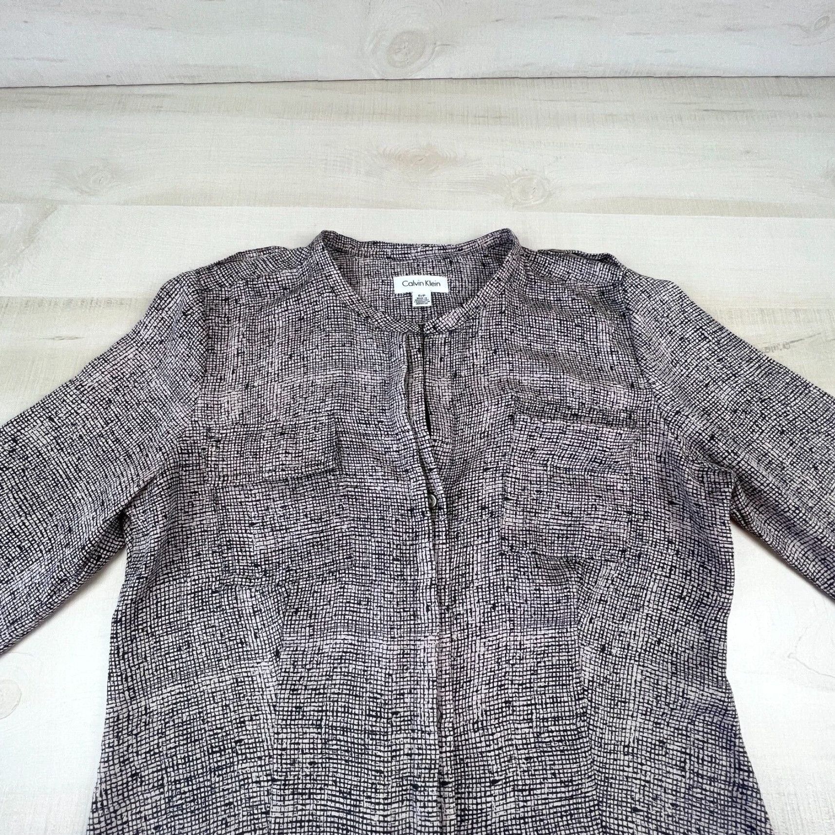 Calvin Klein Calvin Klein Womens Small Top Career Casual Roll Tab Shirt Size S / US 4 / IT 40 - 2 Thumbnail