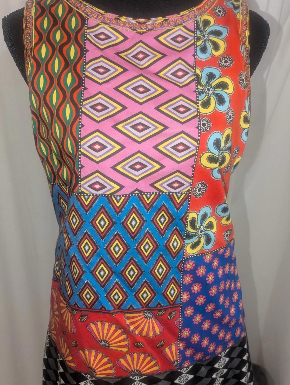 Designer Alice+Olivia x Carla Kranendonk Clyde Patchwork Shift Dress Size M / US 6-8 / IT 42-44 - 3 Thumbnail