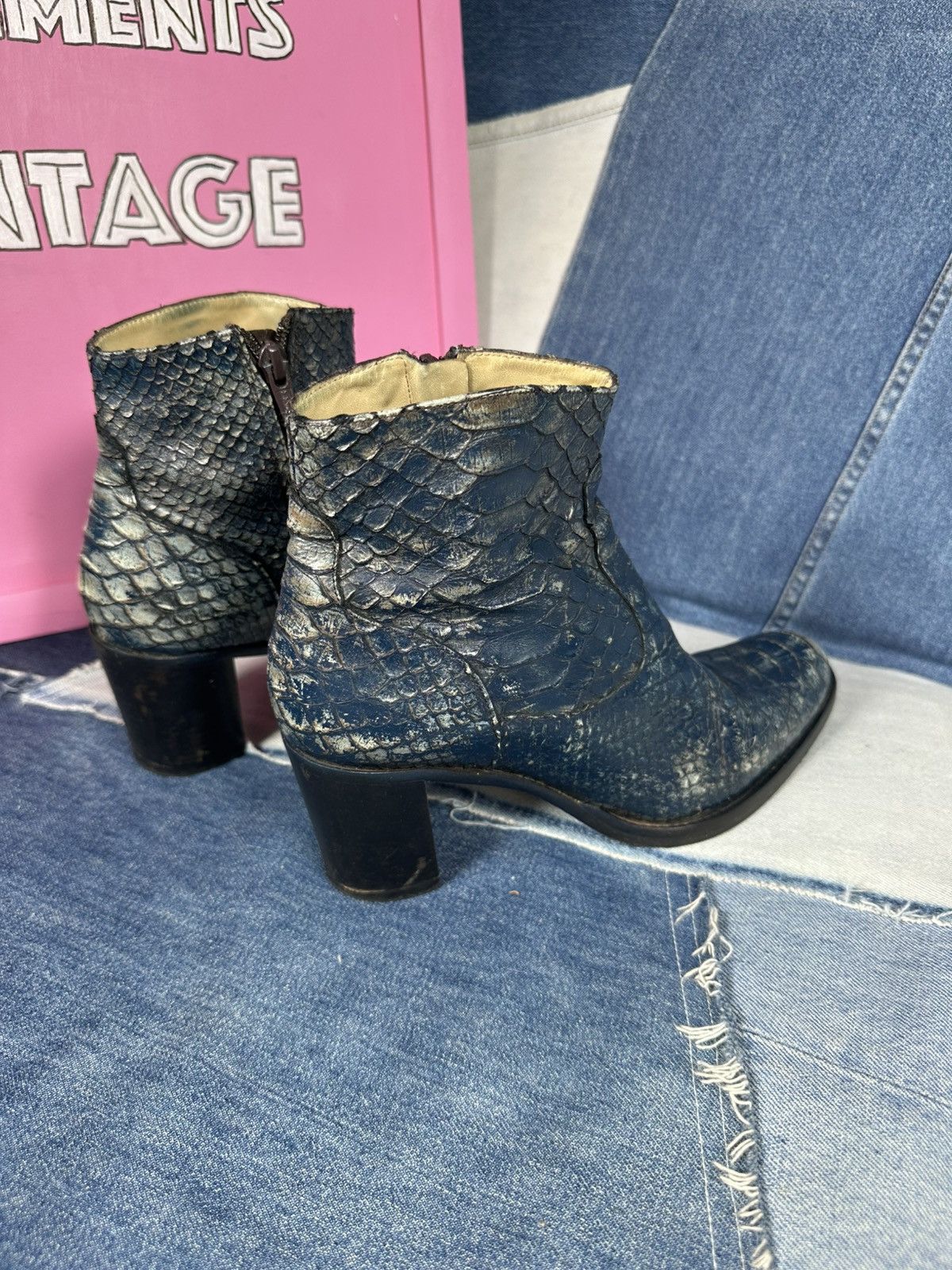 Other Free Lance Heels Ankle Boots Exotic Leather Snake Cowboy Size US 8 / IT 38 - 5 Thumbnail