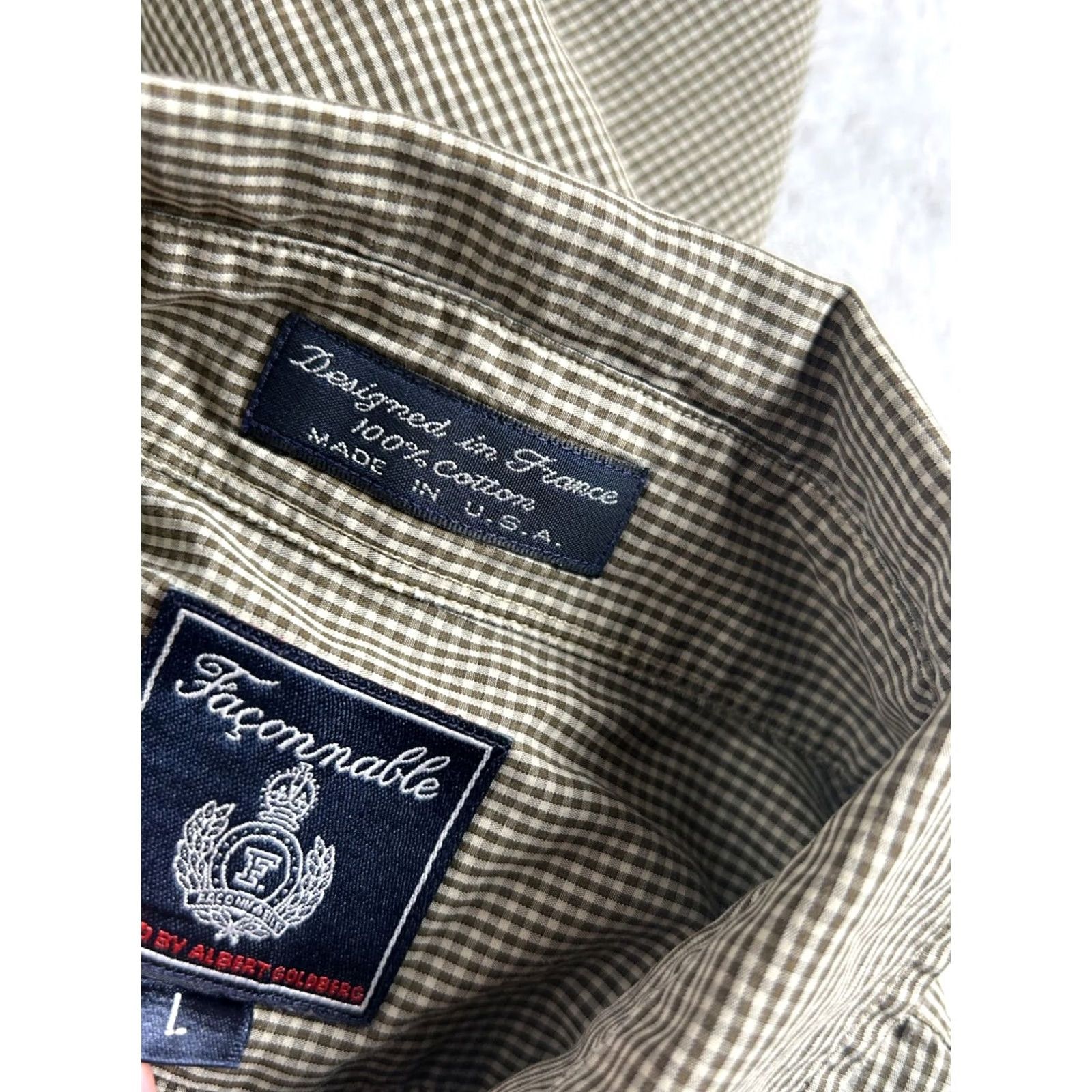 Faconnable Faconnable Shirt Mens Large Brown White Gingham Cotton Button-Up Long Sleeves Size US L / EU 52-54 / 3 - 4 Thumbnail