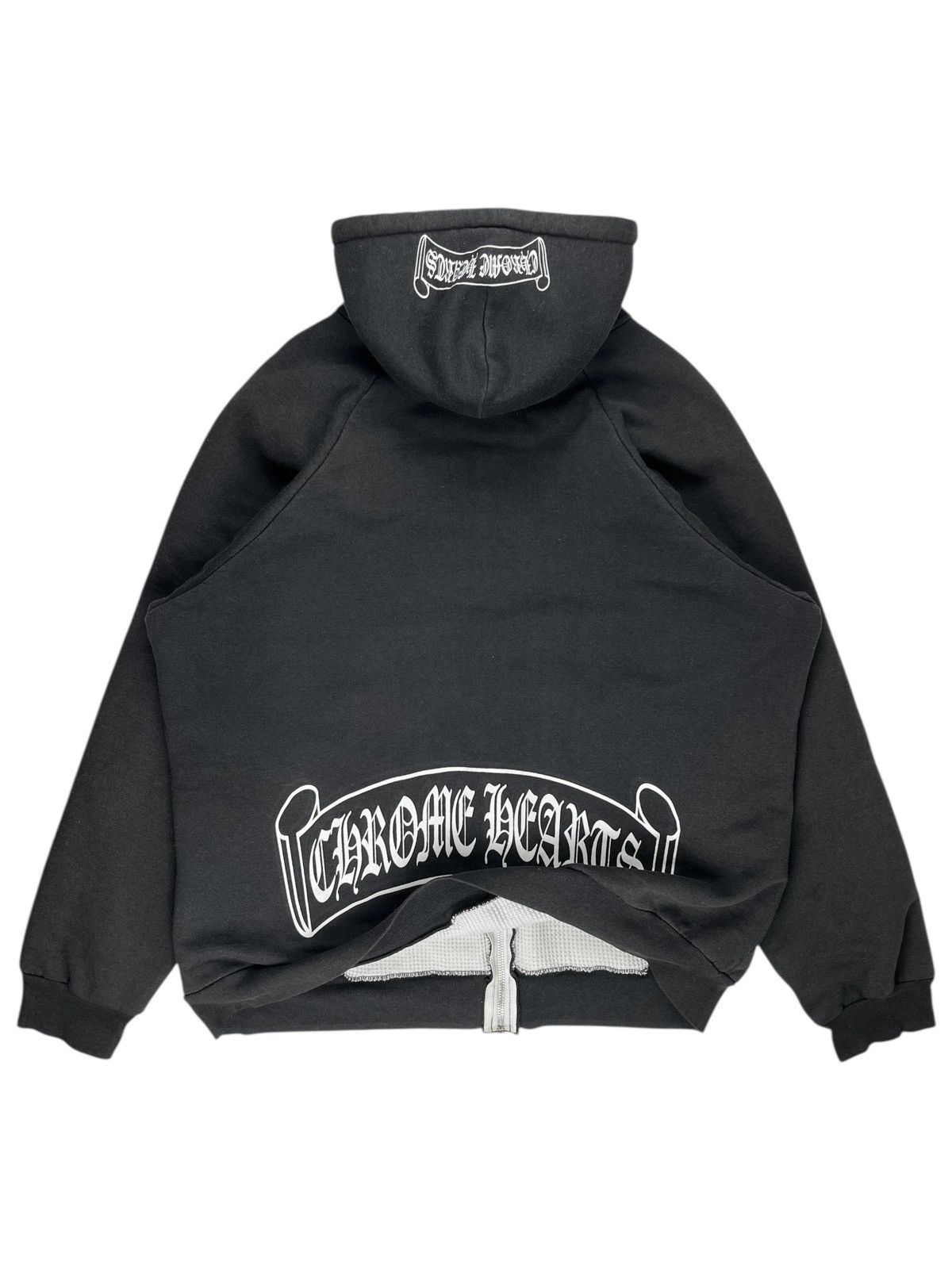 【Chrome Hearts】 Scroll Logo Fleece Zip-Up Hoodie Black Chrome Hearts Cross Pattern Scroll Logo Zip Up Hoodie