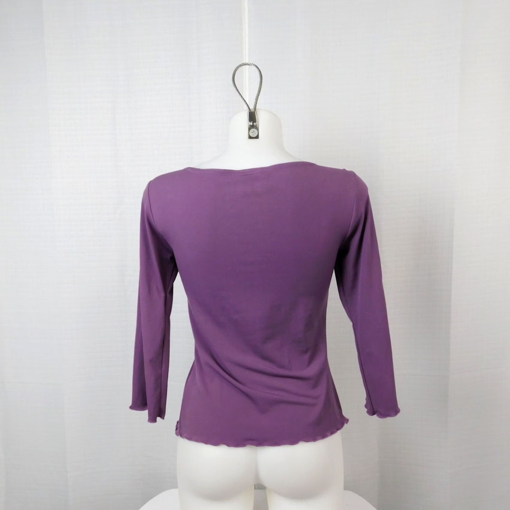 Vintage Paper Doll Purple 3/4 Sleeve V-Neck Knot-Front Top Blouse Shirt M Women Size M / US 6-8 / IT 42-44 - 3 Thumbnail