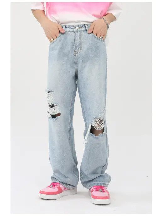 Hypebeast × Japanese Brand × Jean Men's loose washed straight ripped jeans Size US 32 / EU 48 - 1 Thumbnail