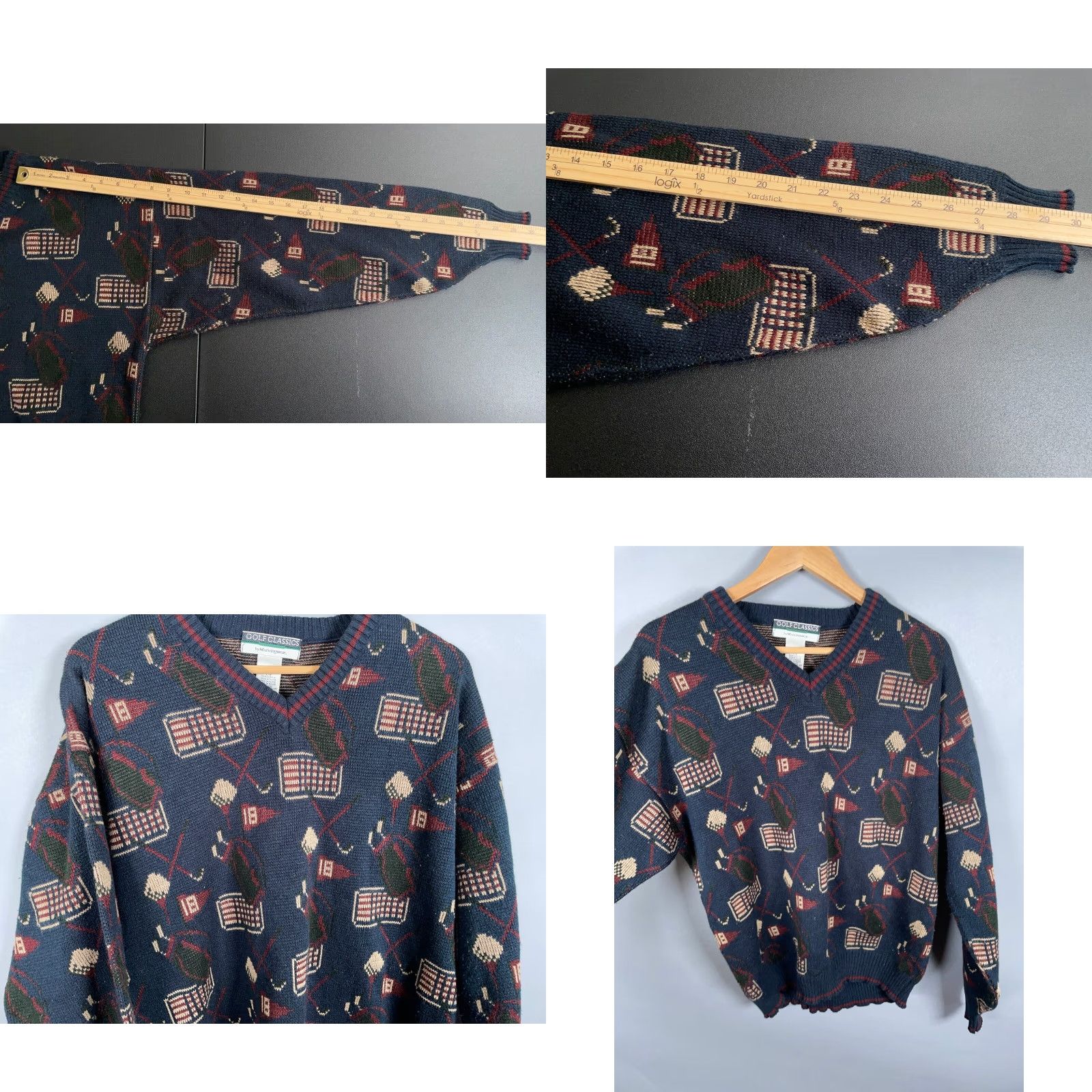 Vintage VINTAGE MunsingWear Golf Sweater Mens Large Dark Blue V-Neck Preppy AOP Retro 90s Shirt Size US L / EU 52-54 / 3 - 8 Thumbnail