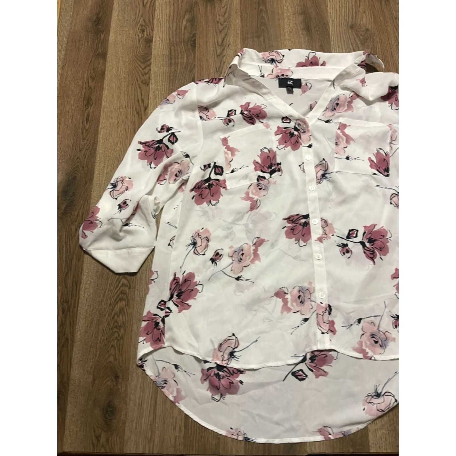 Vintage Iz Byer Blouse Womens XXL White Pink Floral Button Up 3/4 Sleeve NWT Size XXL / US 16-18 / IT 52-54 - 3 Thumbnail