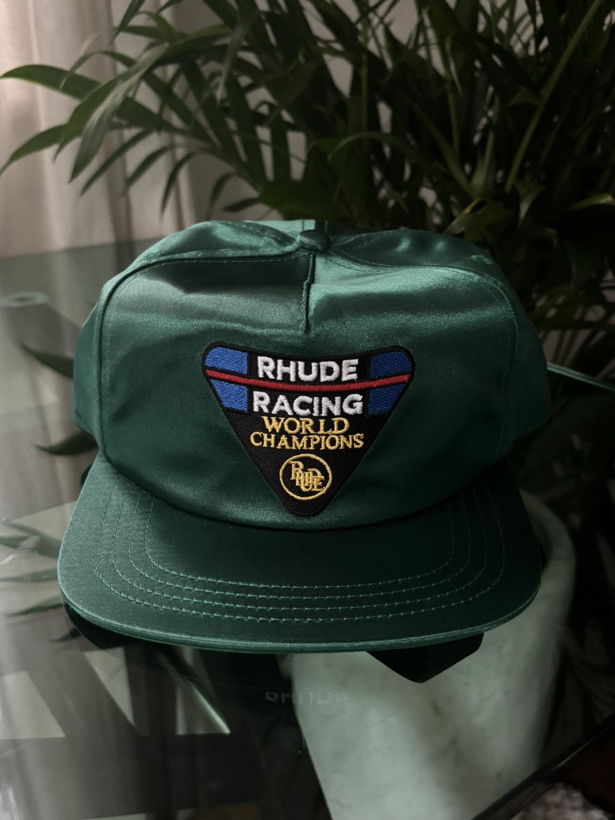 image of Rhude “Green Satin Racing” Hat, Men's