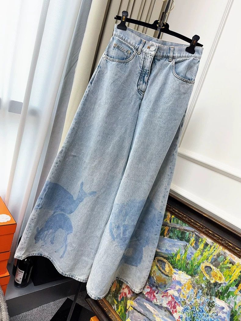 Chanel Chanel 22P deer pattern light blue wide-leg pants jeans Size 24" / US 00 / IT 34 - 1 Thumbnail