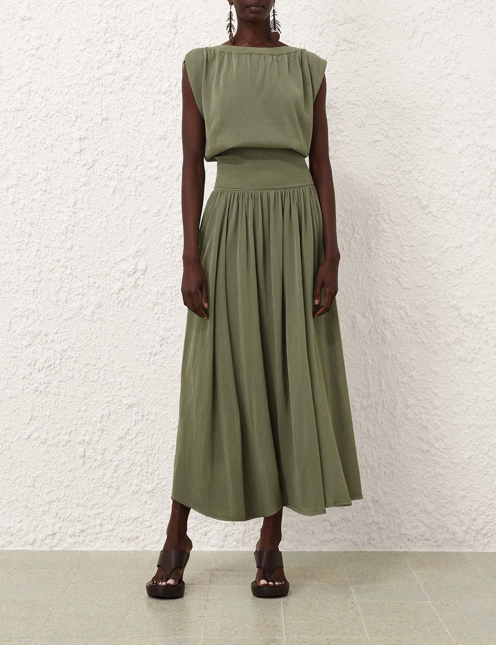 Zimmermann oc11z0226 Illuminate Gathered Skirt In Olive Size 30" / US 8 / IT 44 - 2 Thumbnail