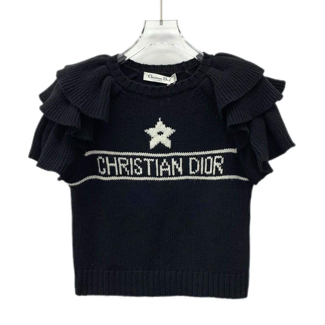 Dior Christian Dior Black Cashmere Ruffled Short-Sleeve Sweater 3 Size XS / US 0-2 / IT 36-38 - 1 Thumbnail