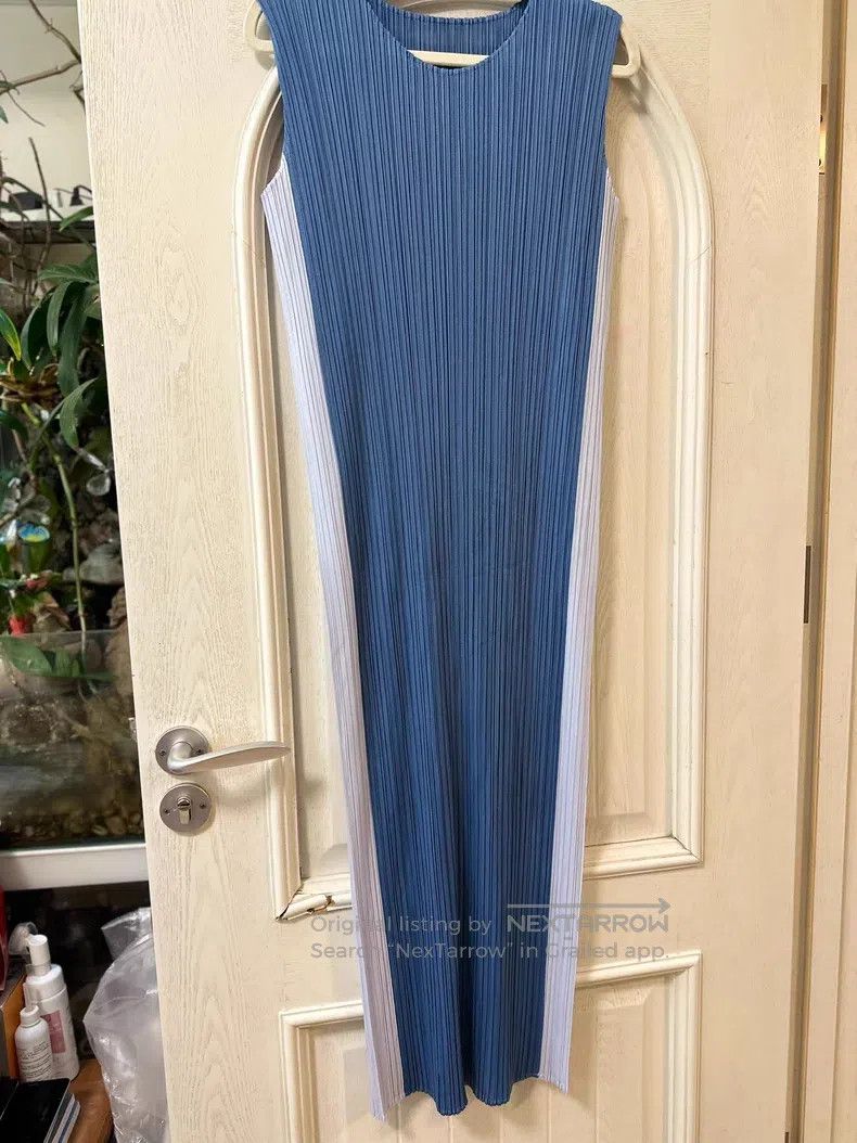 Issey Miyake Issey Miyake Blue-White Color-Block Dress Size L / US 10 / IT 46 - 1 Thumbnail