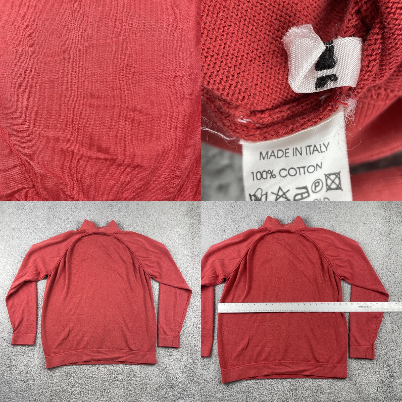 Vintage Scott Barber Long Sleeve 1/4 Zip Sweater Cotton Red Made In Italy Sz Large Mens Knit Pullover Size US L / EU 52-54 / 3 - 8 Thumbnail