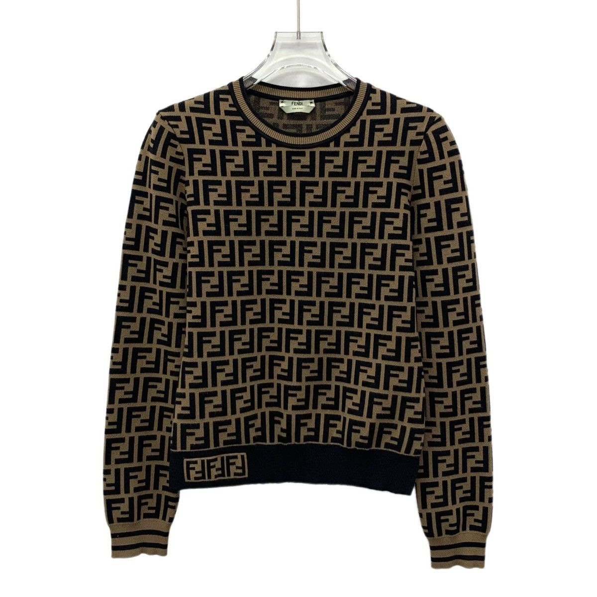 Fendi Fendi Dark Brown All Over Logo Long Sleeve Knit Top K26WX Size M / US 6-8 / IT 42-44 - 1 Thumbnail
