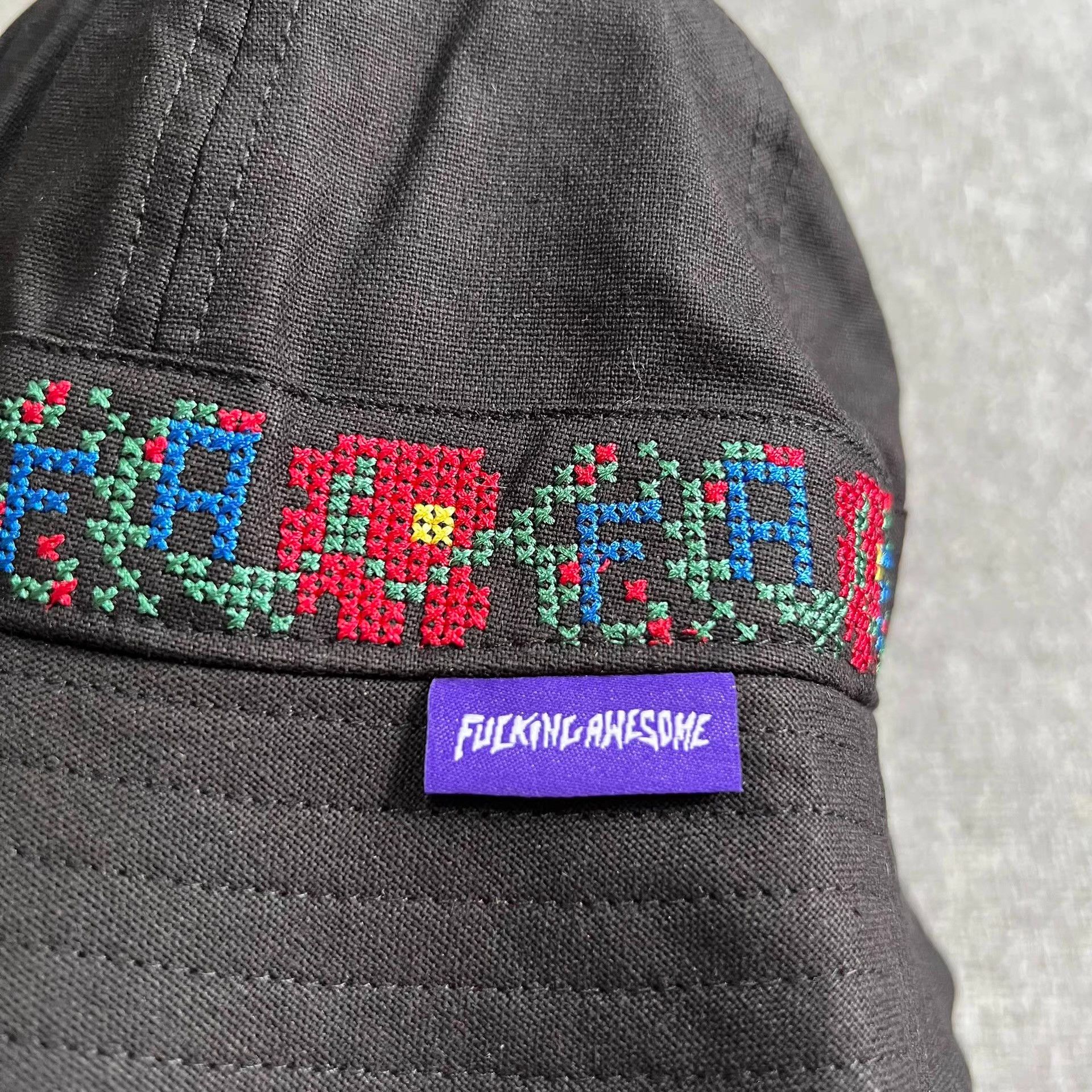 Fucking Awesome Fucking Awesome Cross-Stitch Bucket Hat Q7 Size ONE SIZE - 2 Thumbnail