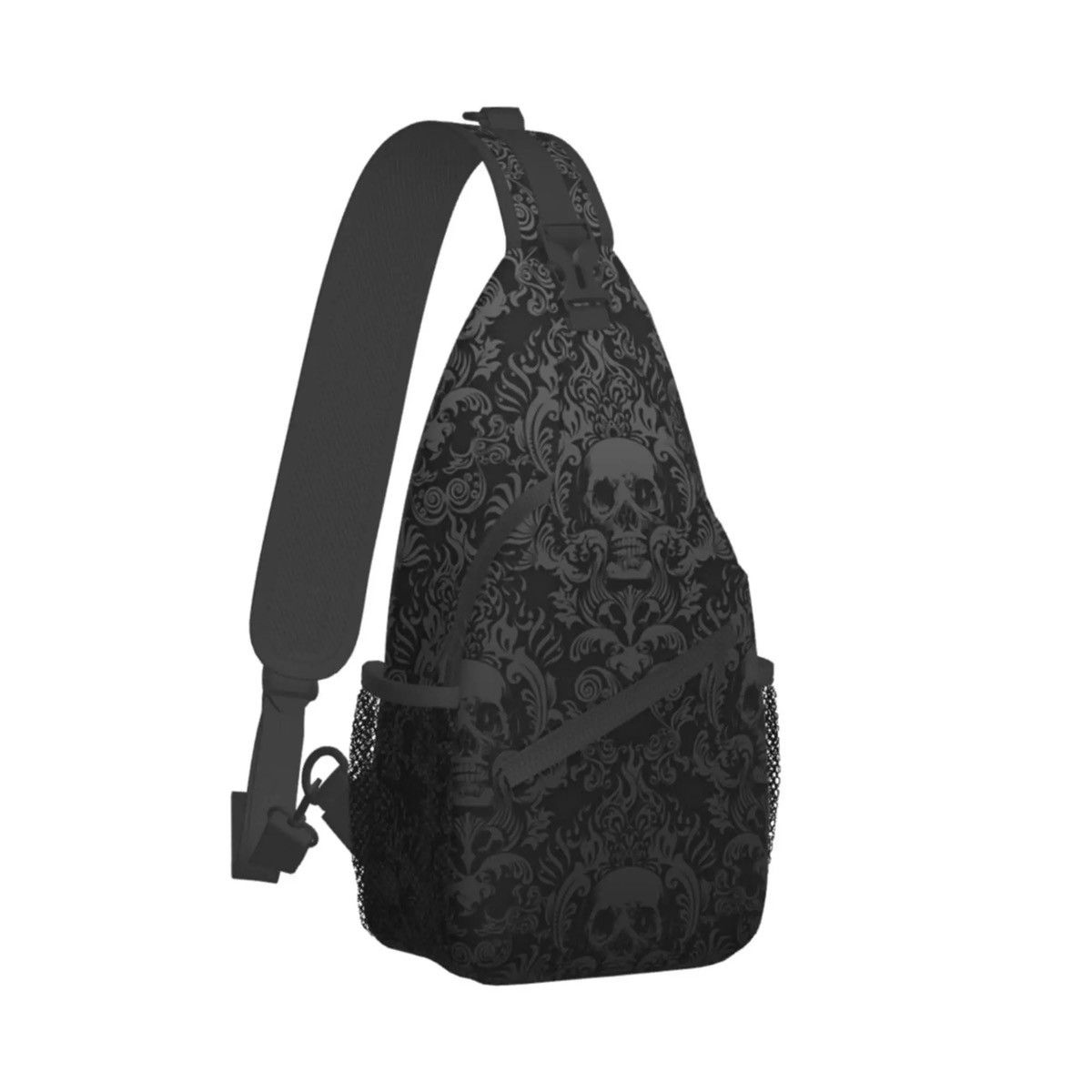 Vintage Vintage Black Gothic Skull Damask Sling Bag Size ONE SIZE - 2 Thumbnail